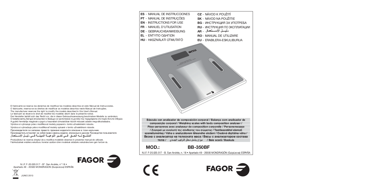 Fagor BB-350BF User Manual