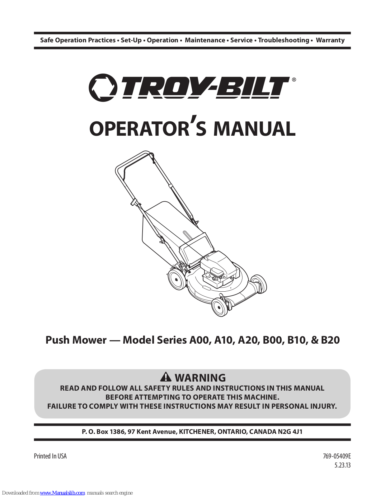 Troy-Bilt A00 Series, A20 Series, B00 Series, B20 Series, A10 Series Operator's Manual