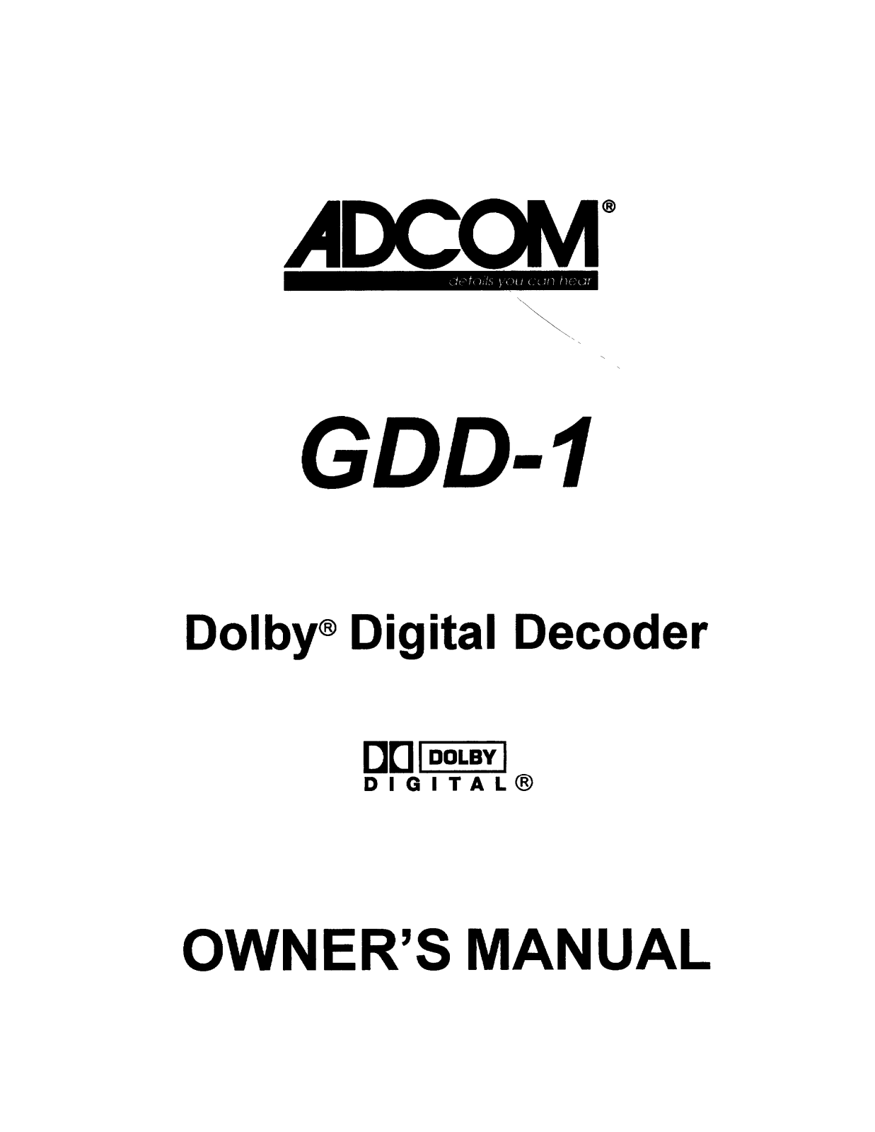 Adcom GDD-1 User Manual