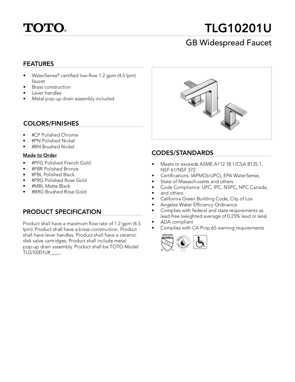 TOTO SBSA1600 Specifications - ManualMachine.com