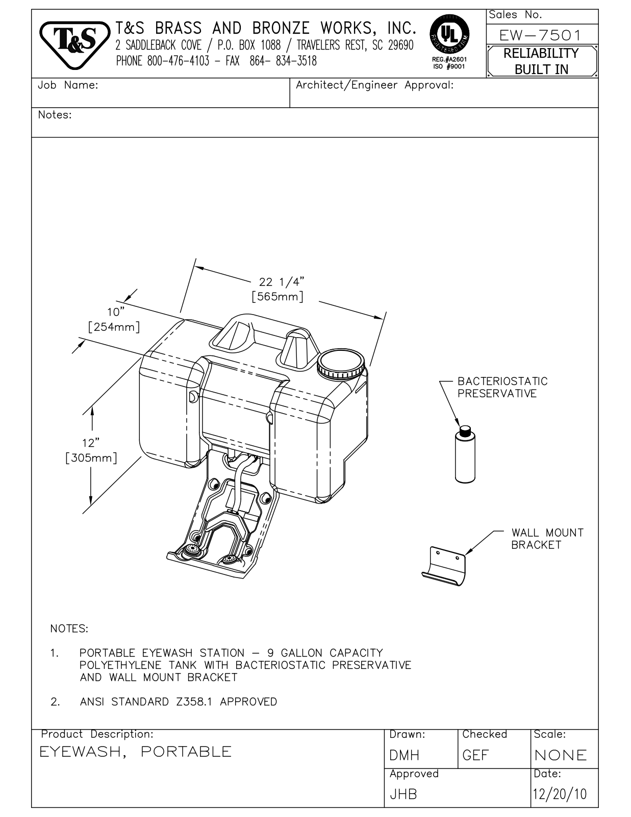 T & S Brass & Bronze Works EW-7501 General Manual