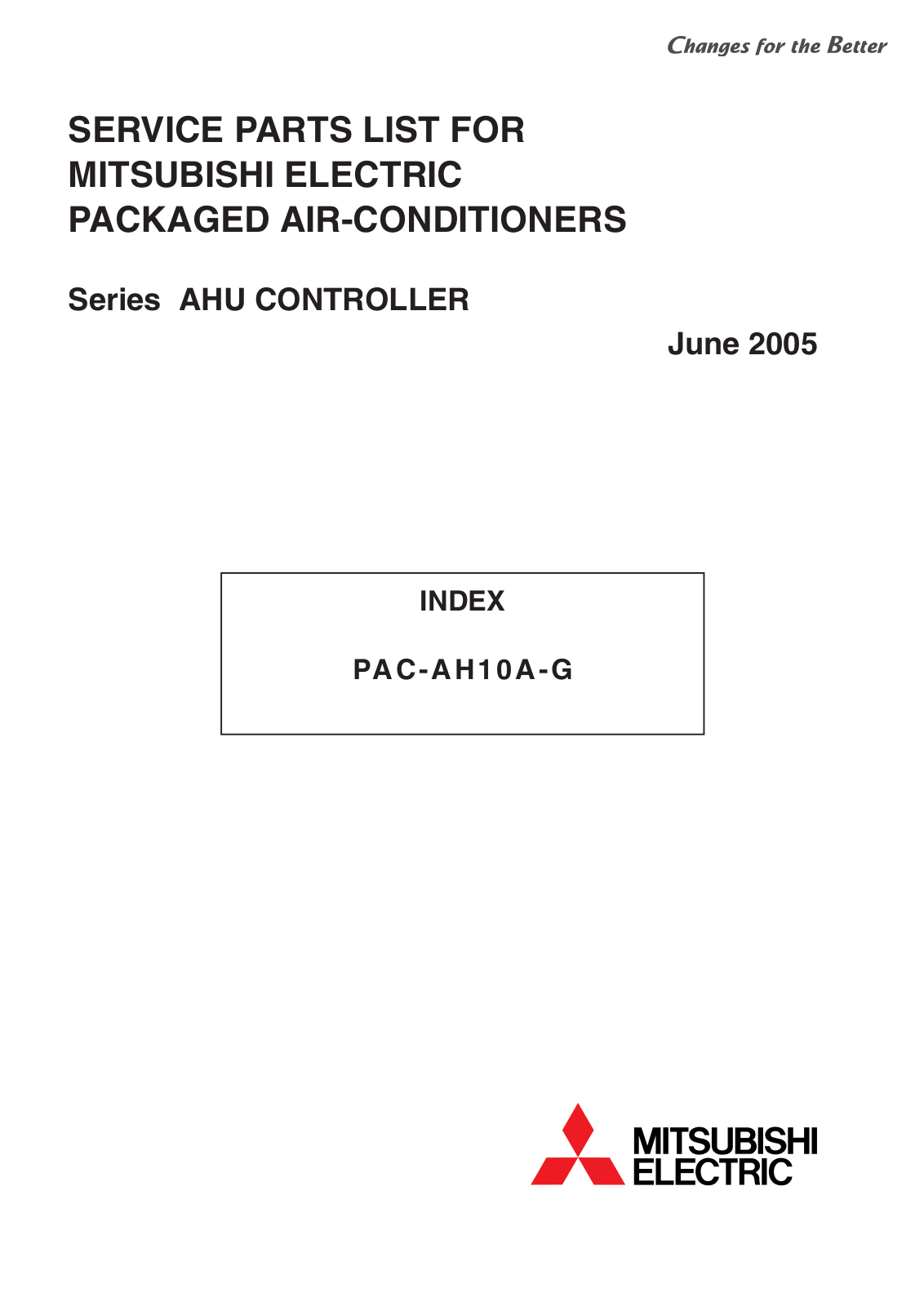 Mitsubishi PAC-AH10A-G Parts List