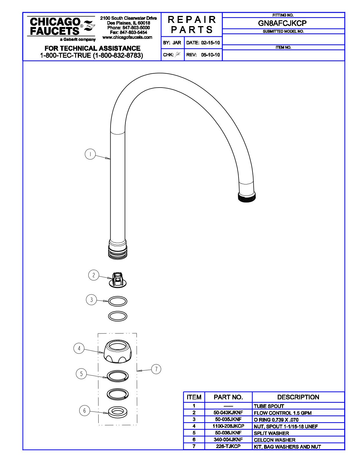 Chicago Faucet GN8AFCJK Parts List