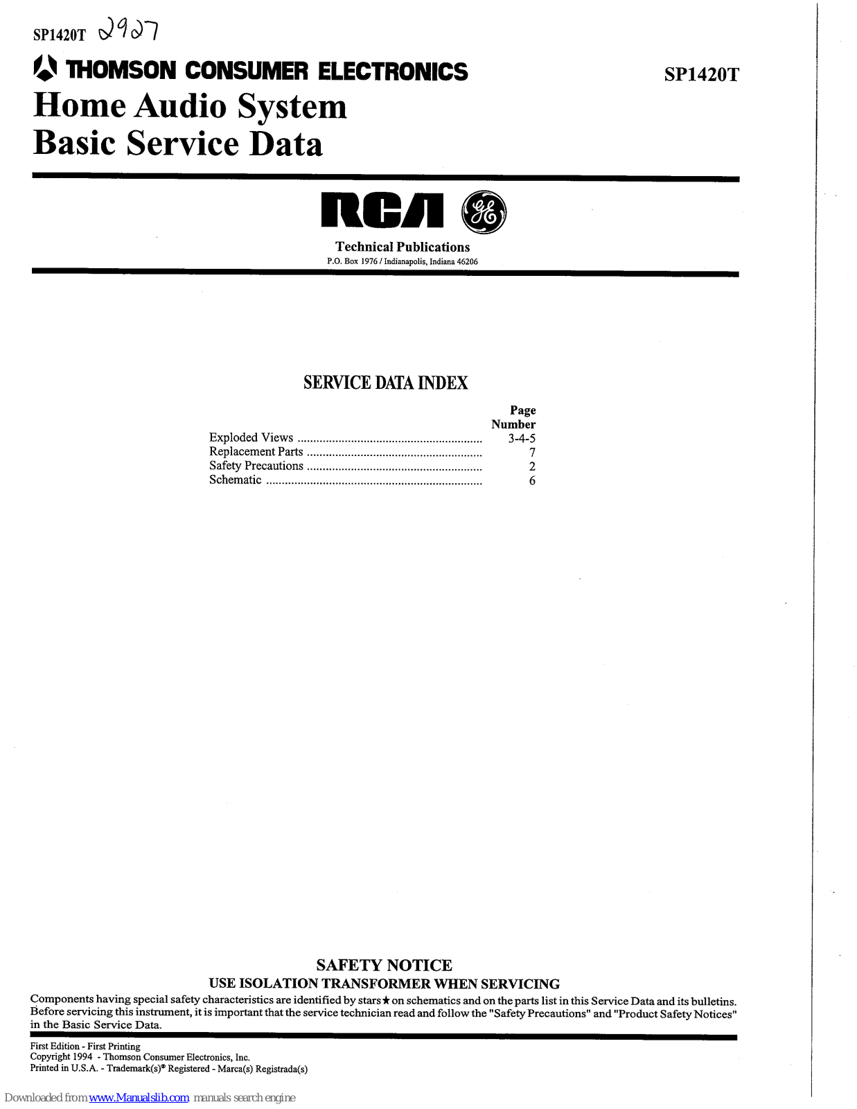 RCA SP1420T Basic Service Manual