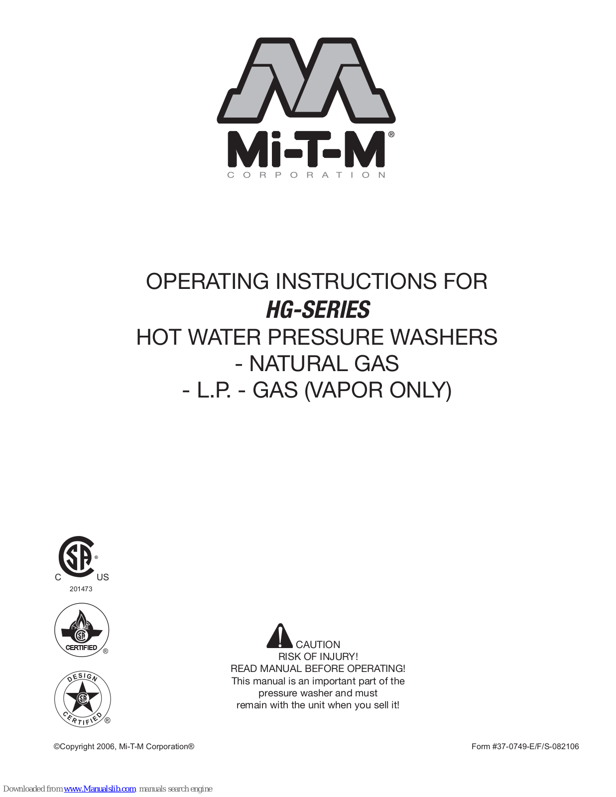 Mi-T-M HG- Operating Instructions Manual