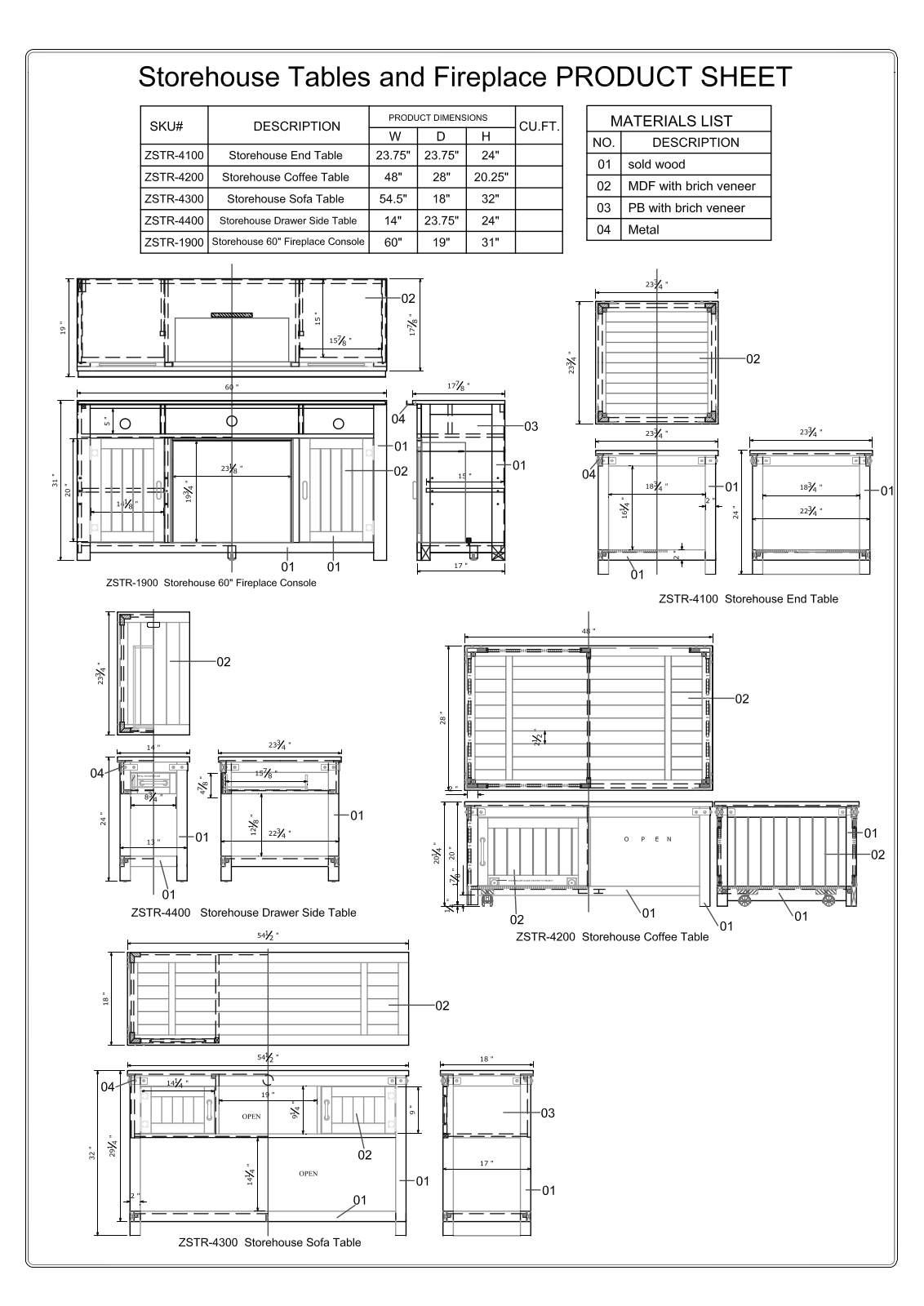 Legends Furniture ZSTR4100, ZSTR4200, ZSTR4300, ZSTR4400, ZSTR1900 Product Sheet