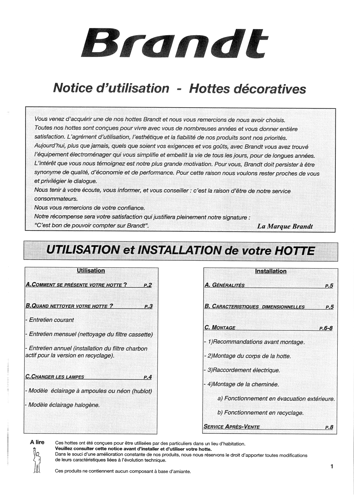 BRANDT AFLB6B1F User Manual