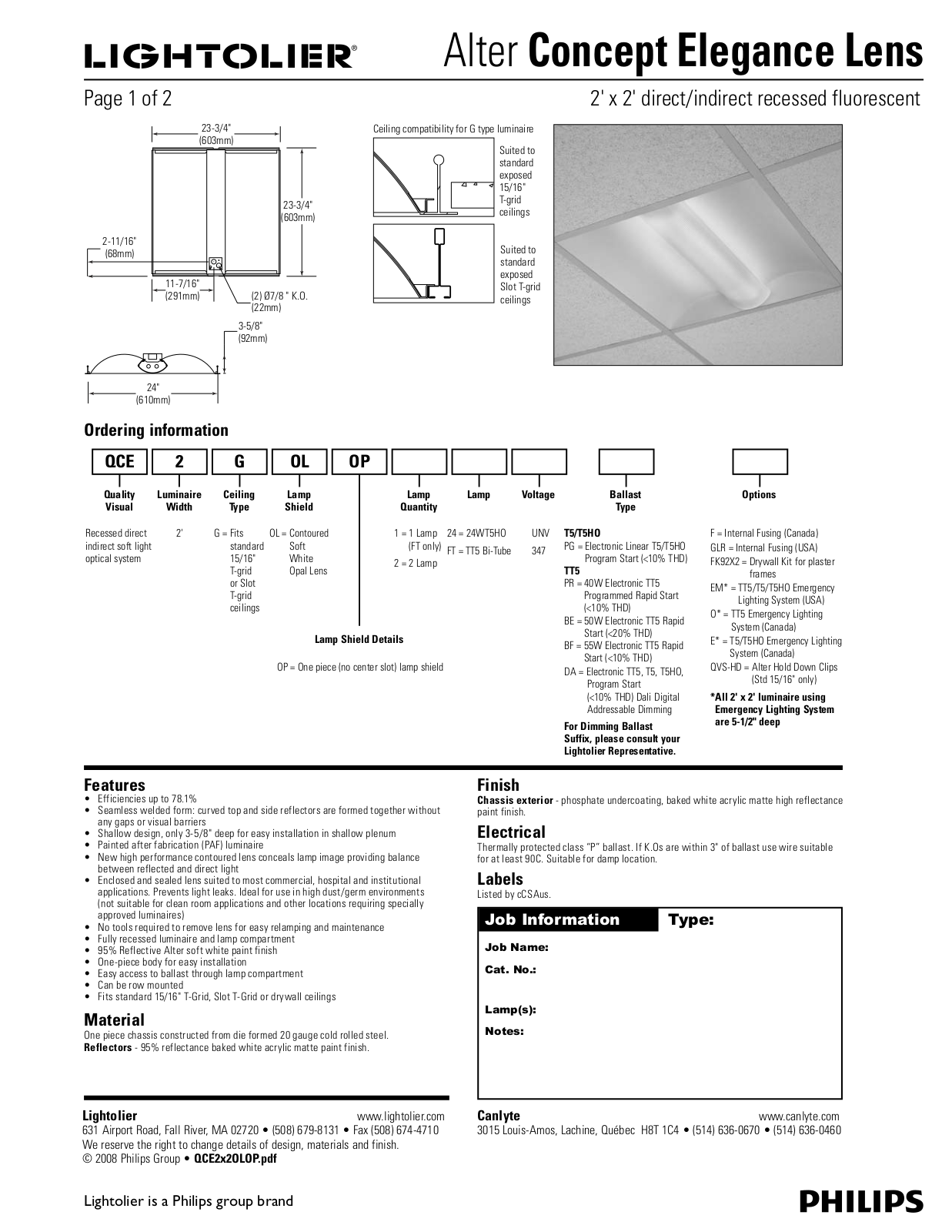 Lightolier QCE2X2OLOP User Manual