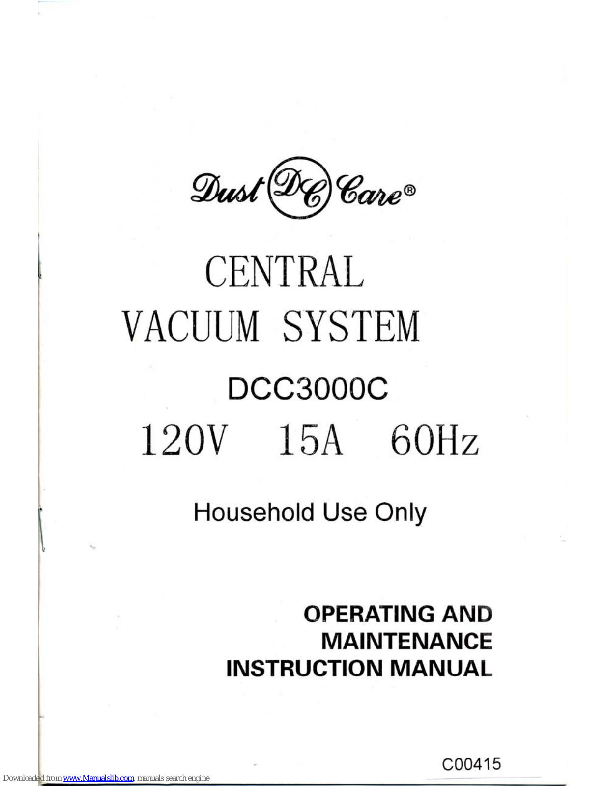 Dust Care DCC3000C Operating And Maintenance Instruction Manual