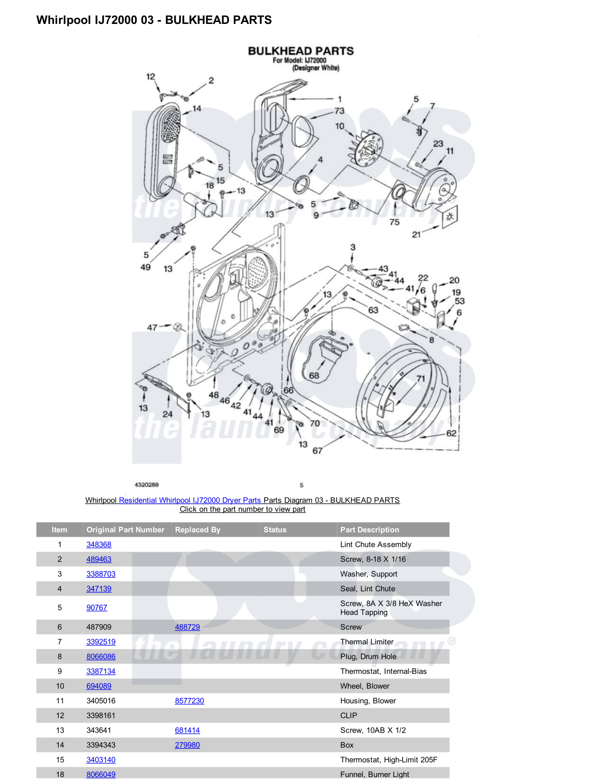 Whirlpool IJ72000 Parts Diagram