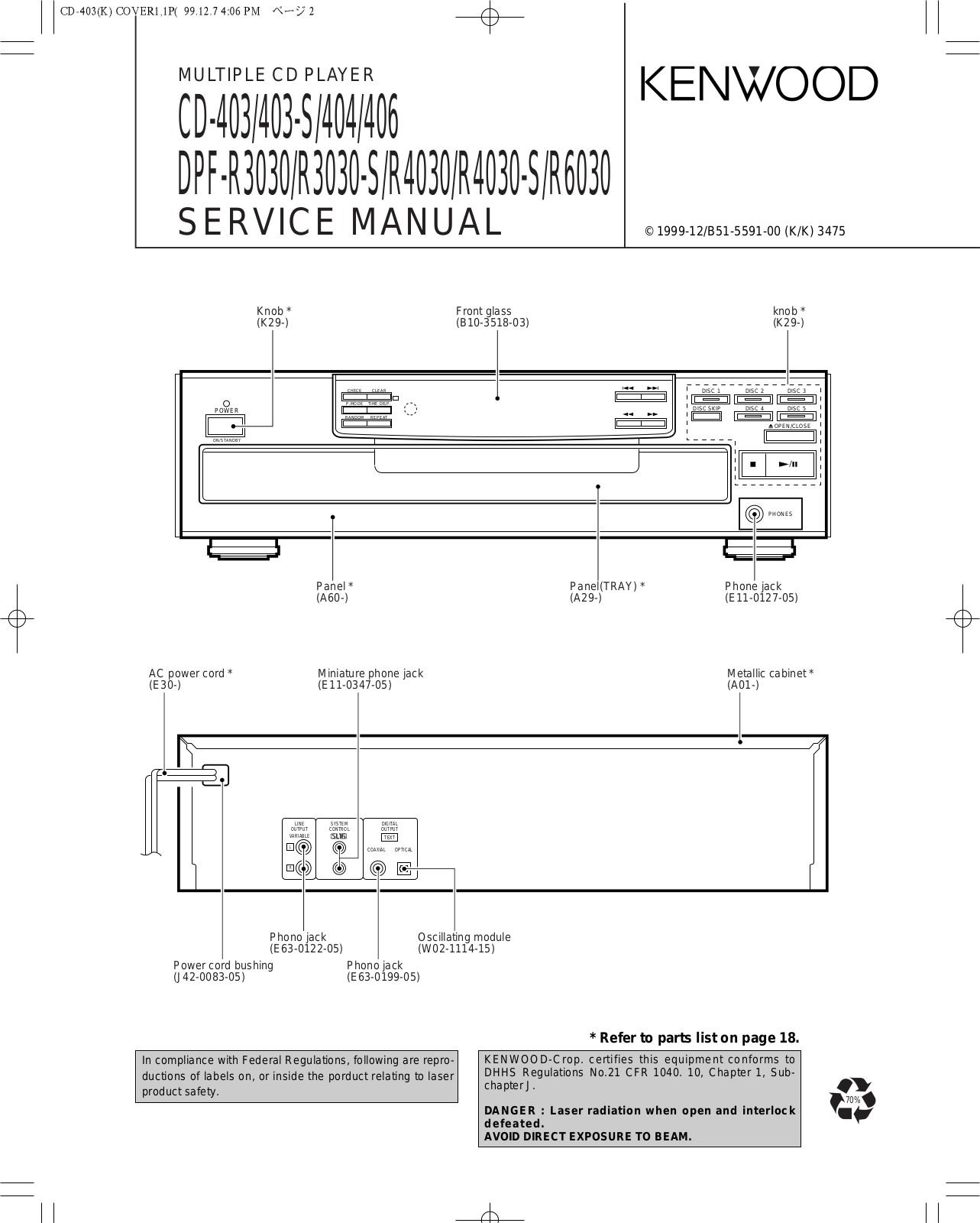 Kenwood CD-406 Service manual