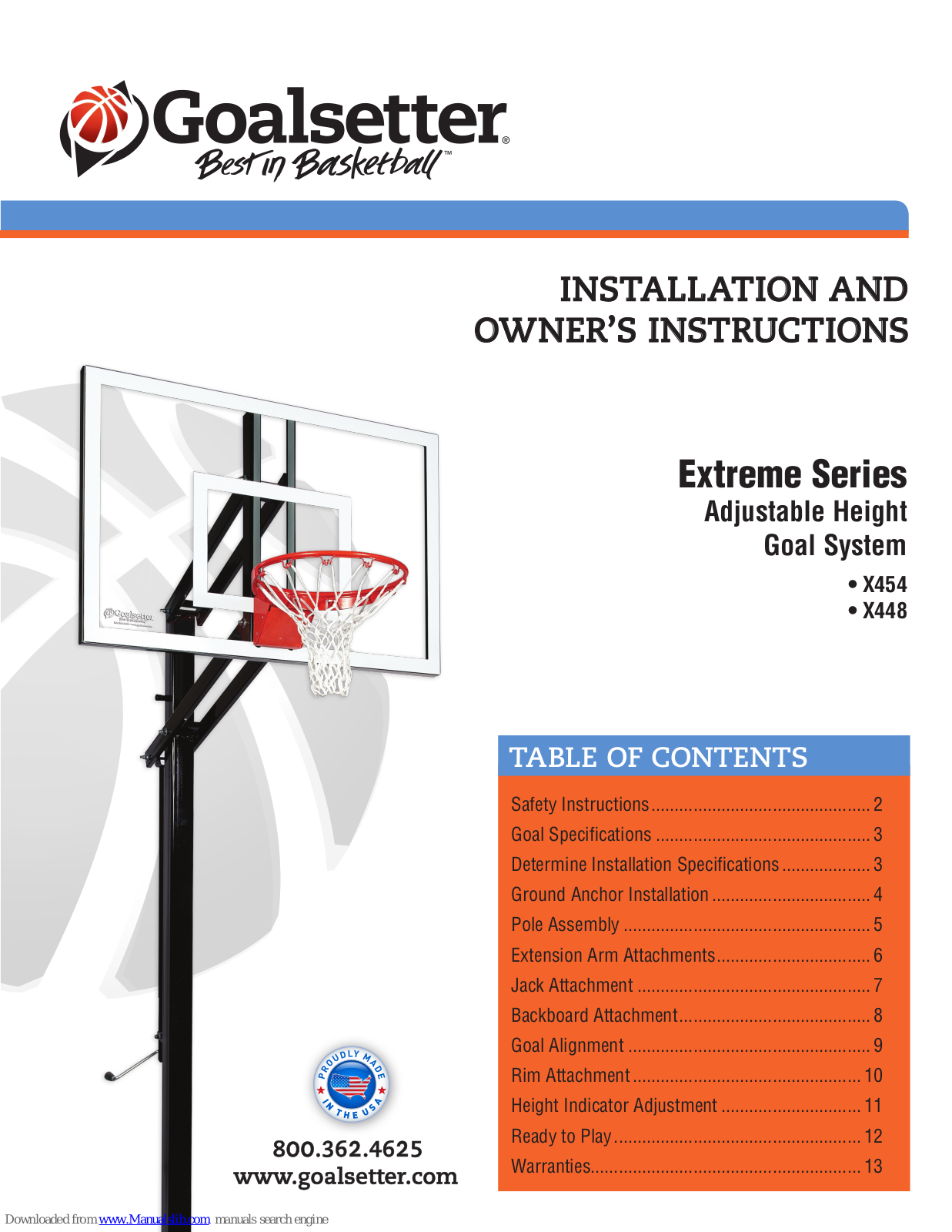 Goalsetter Systems Extreme Series, X454, X448 Installation And Owner's Instructions