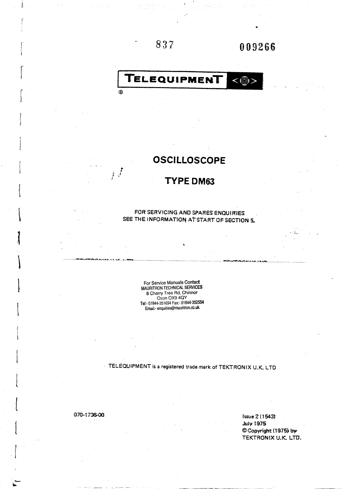 Telequipment DM63 Service Manual