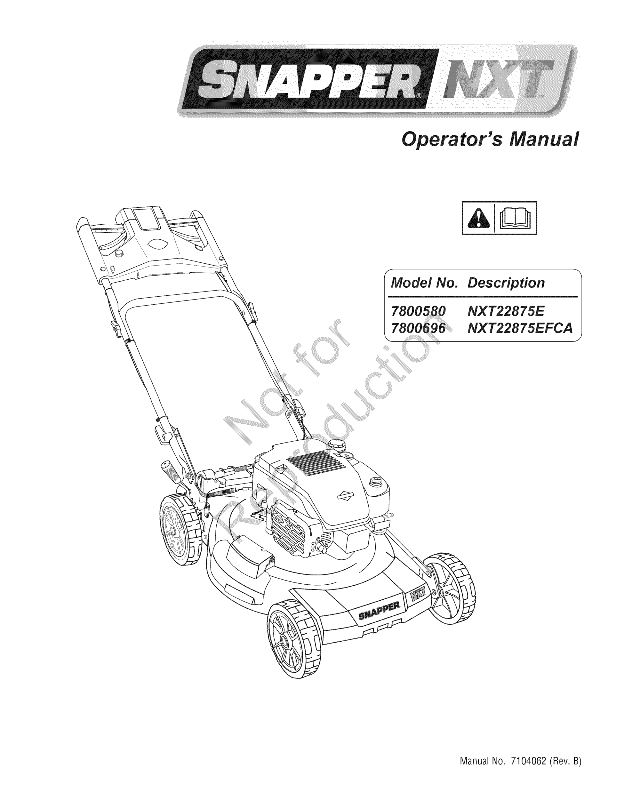 Snapper 7800580 (NXT22875E) Owner’s Manual