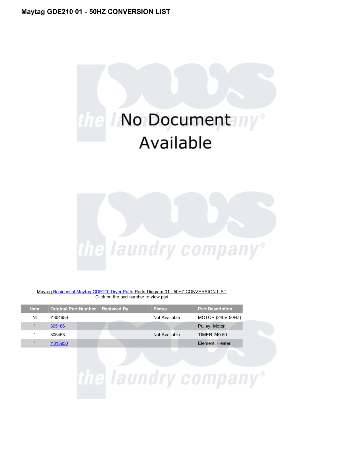 Maytag GDE210 Parts Diagram