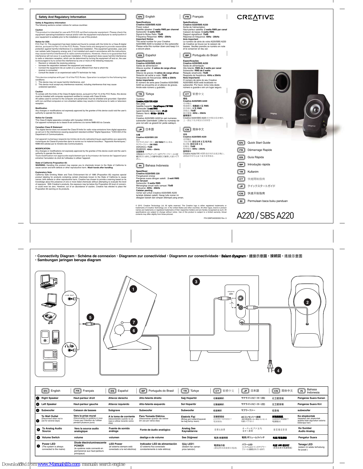 Creative SBS A 220 Quick Start Manual