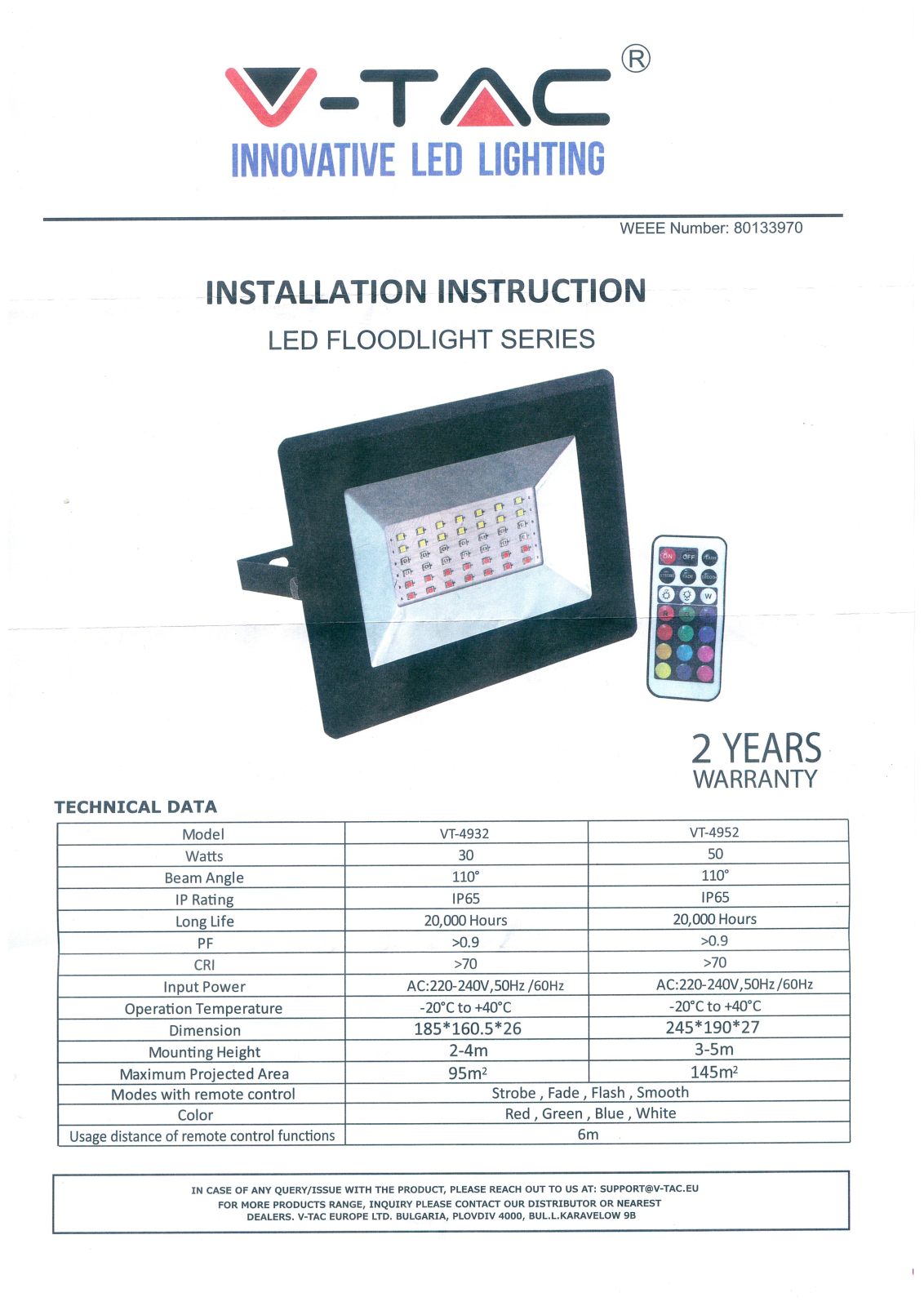 V-TAC VT4932, VT4952 User Manual