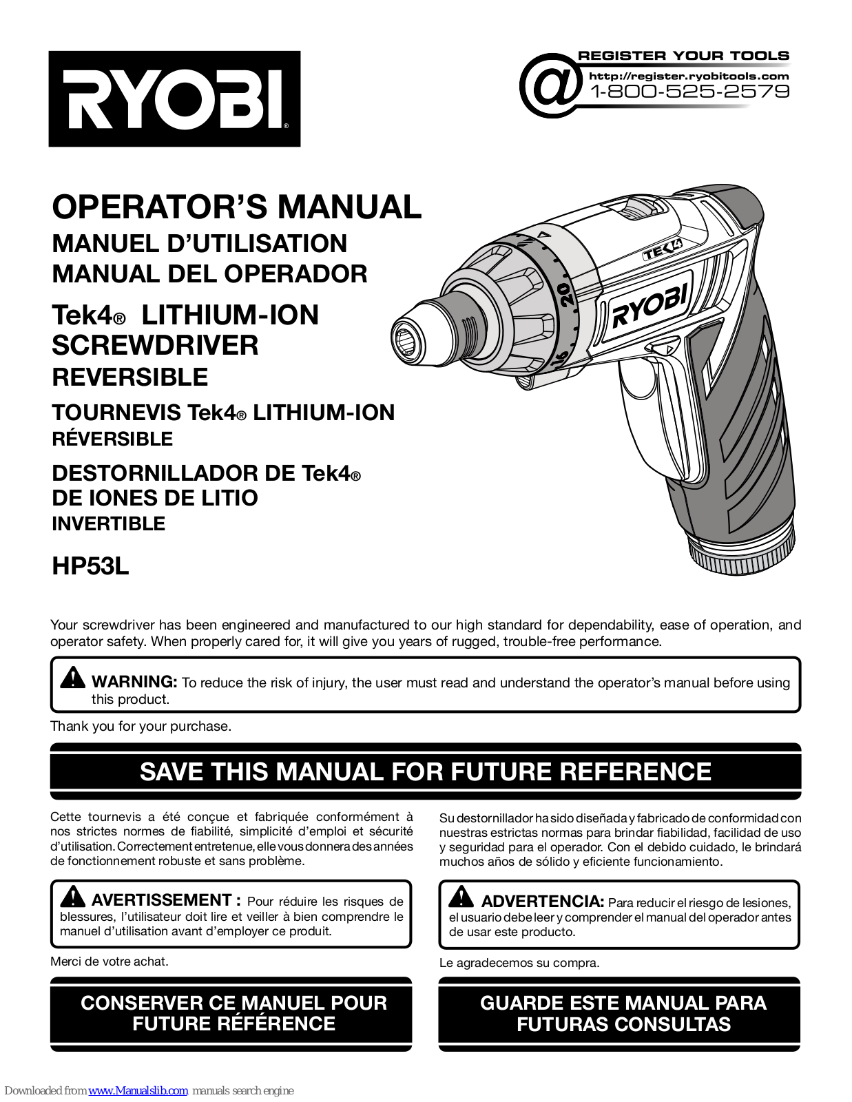 Ryobi HP53LK, HP53L, Tek4 HP53L Operator's Manual