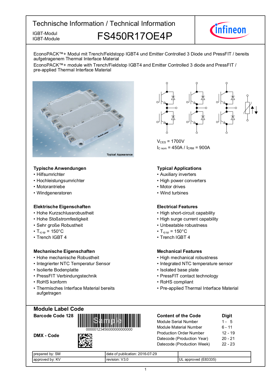 Infineon FS450R17OE4P Data Sheet