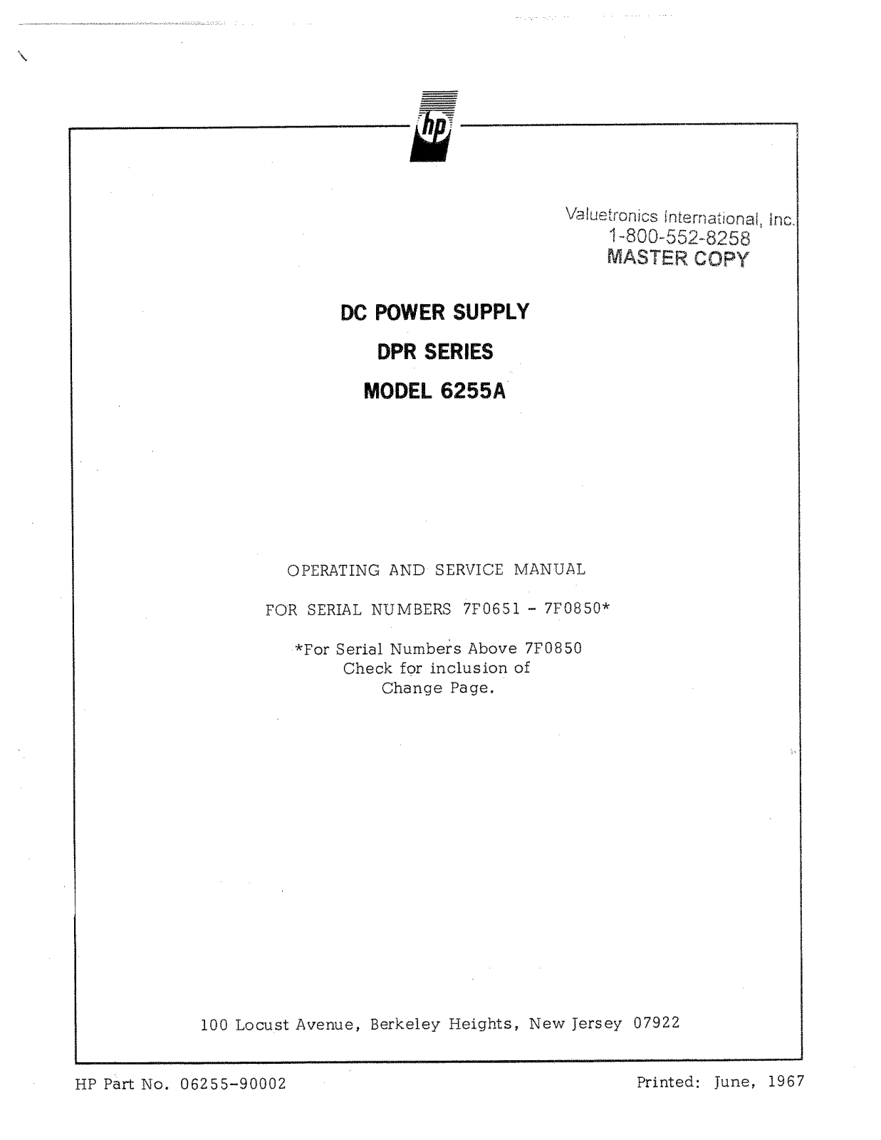 HP (Hewlett-Packard) 6255A User Manual