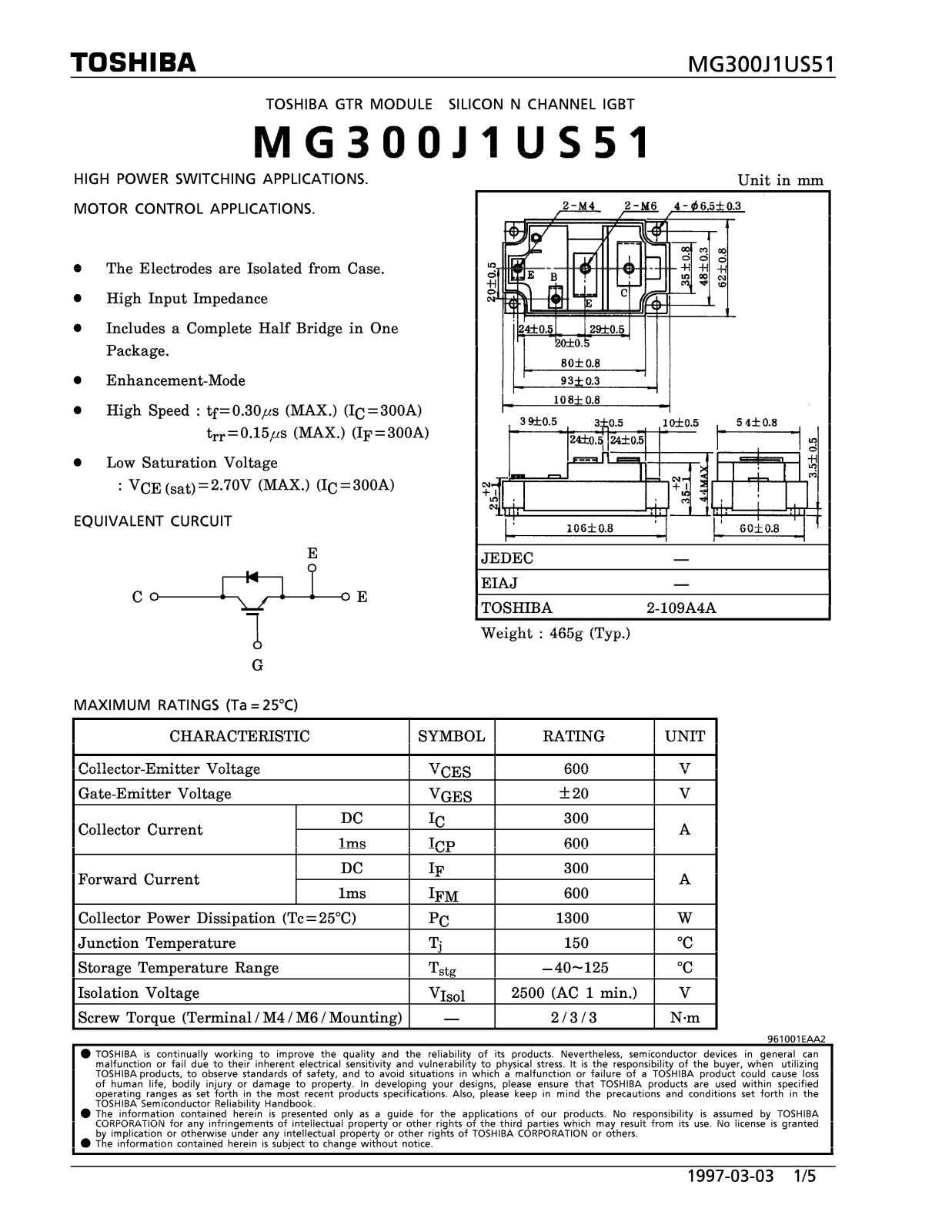 Toshiba MG300J1US51 Datasheet