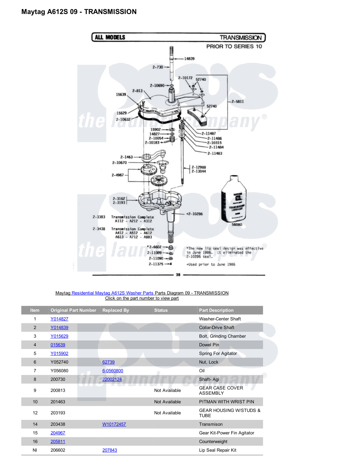 Maytag A612S Parts Diagram