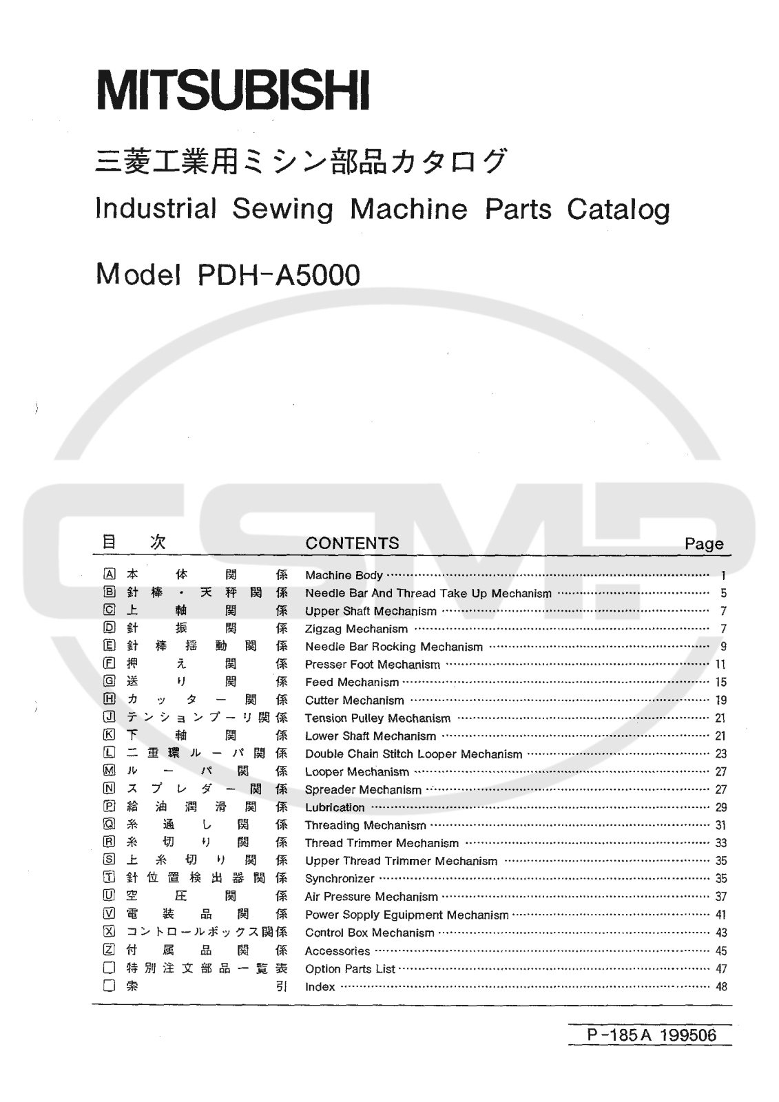 Mitsubishi PDH-A5000 Parts Book