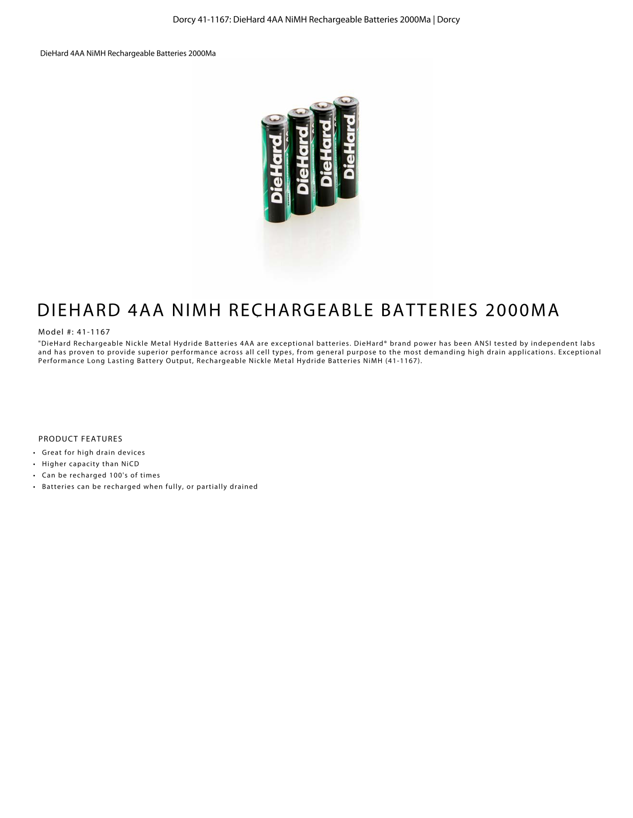 DieHard 41-1167 Data Sheet - ManualMachine.com