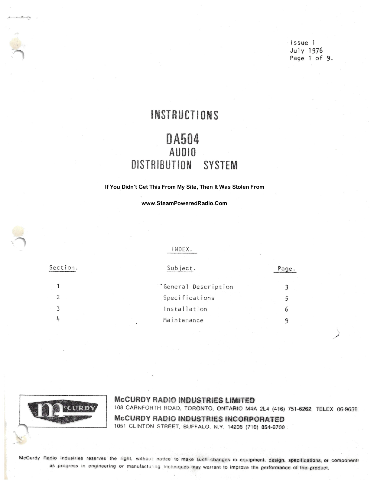 McCURDY DA504 Instructions Manual - ManualMachine.com