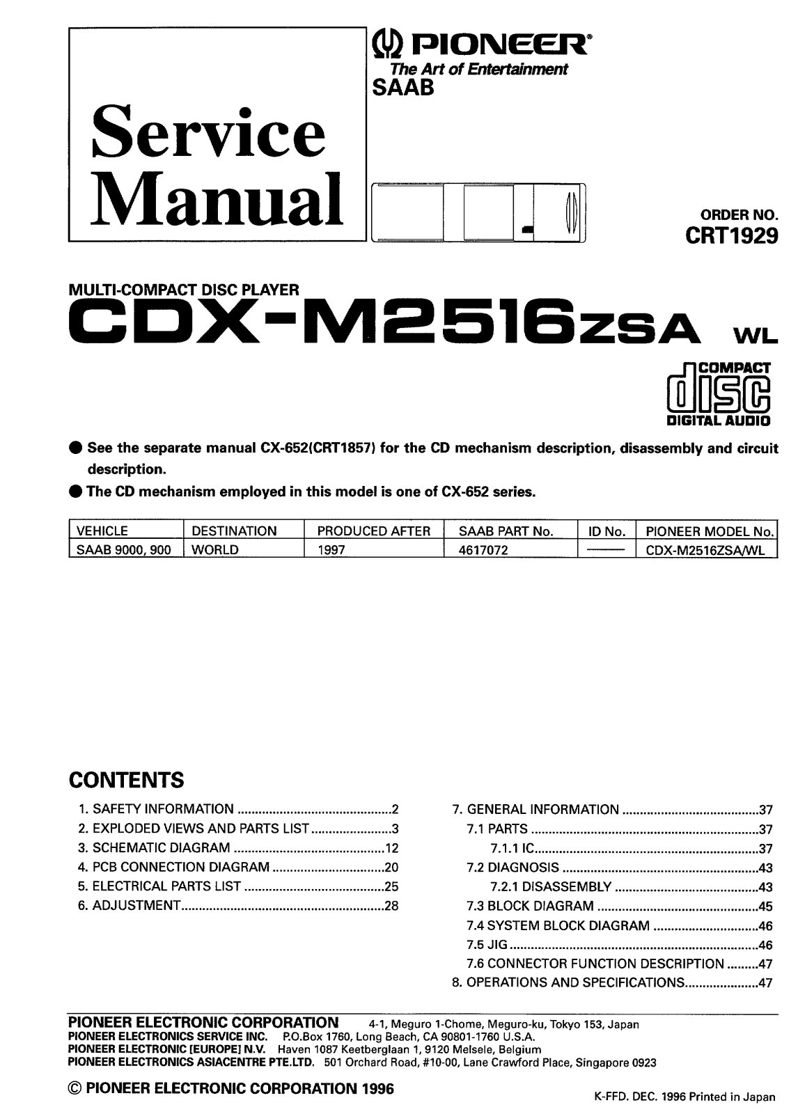 Pioneer CDXM-2516 Service manual