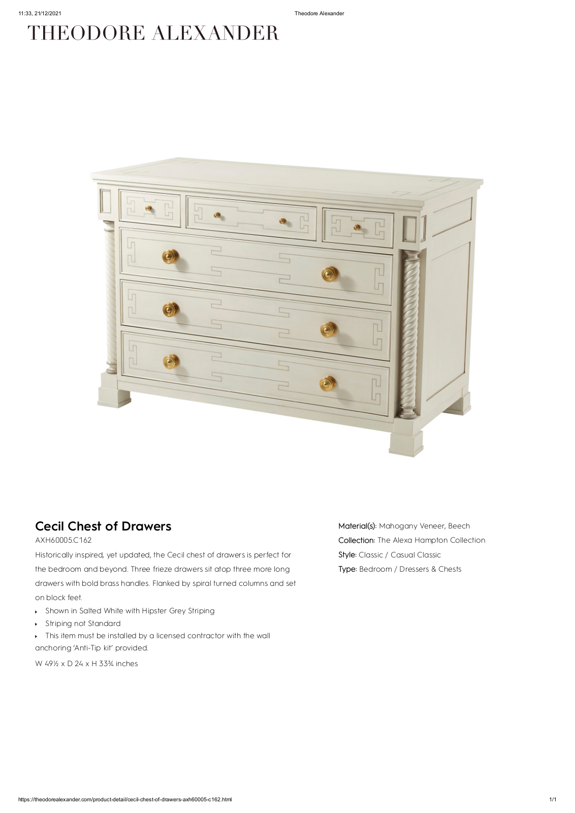 Theodore Alexander FPLJ3555 Specifications - ManualMachine.com