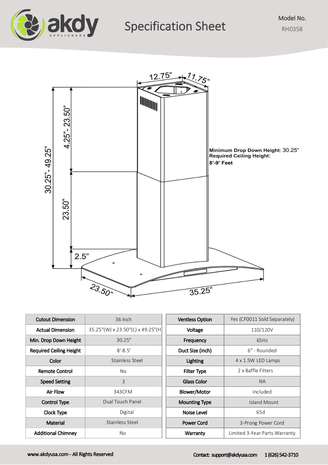 AKDY RH0358 Specifications