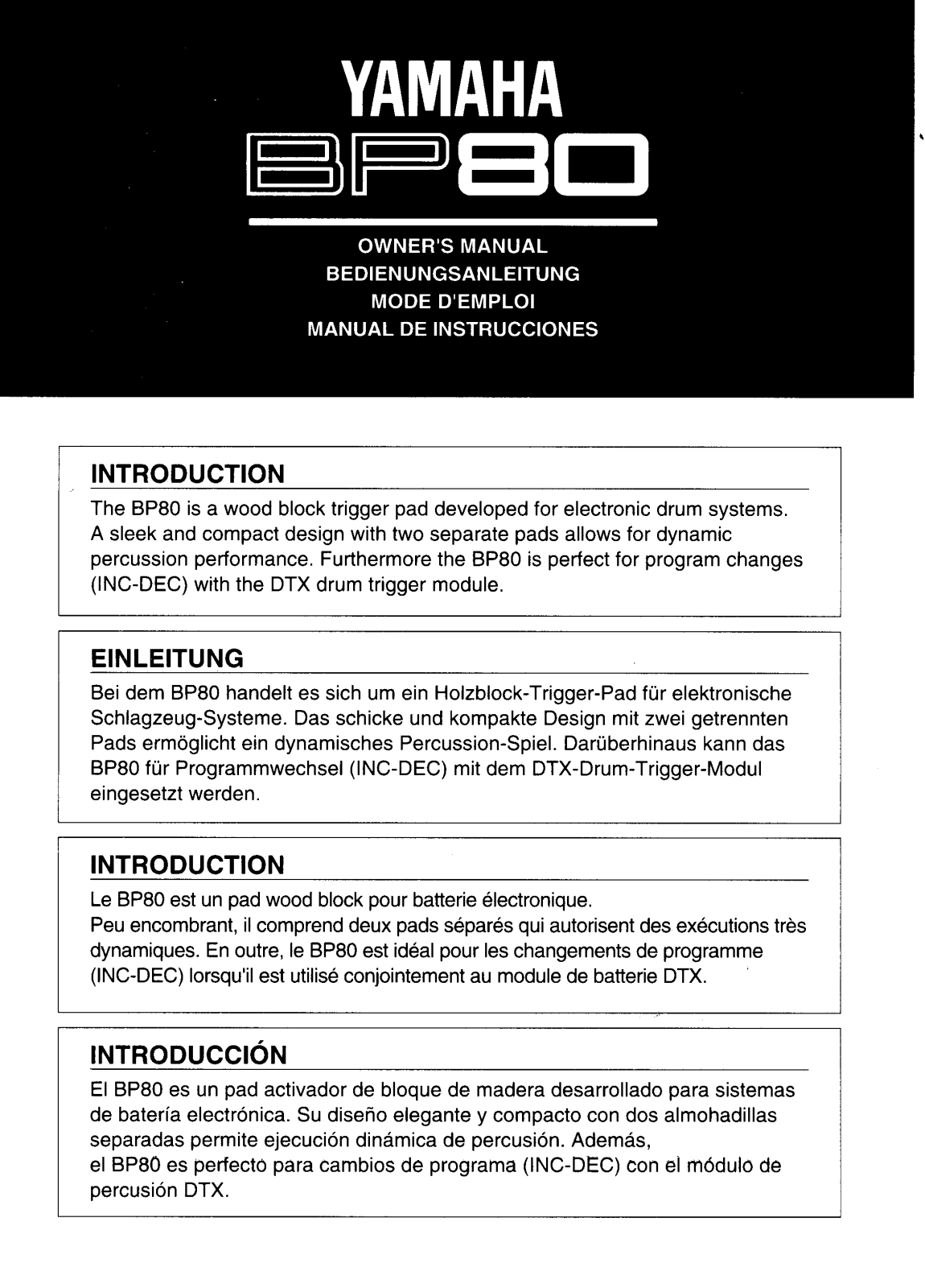 Yamaha BP80E User Manual