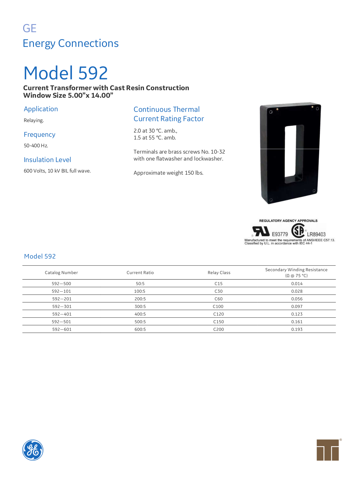 Instrument Transformer, Div of GE 592 Data Sheet