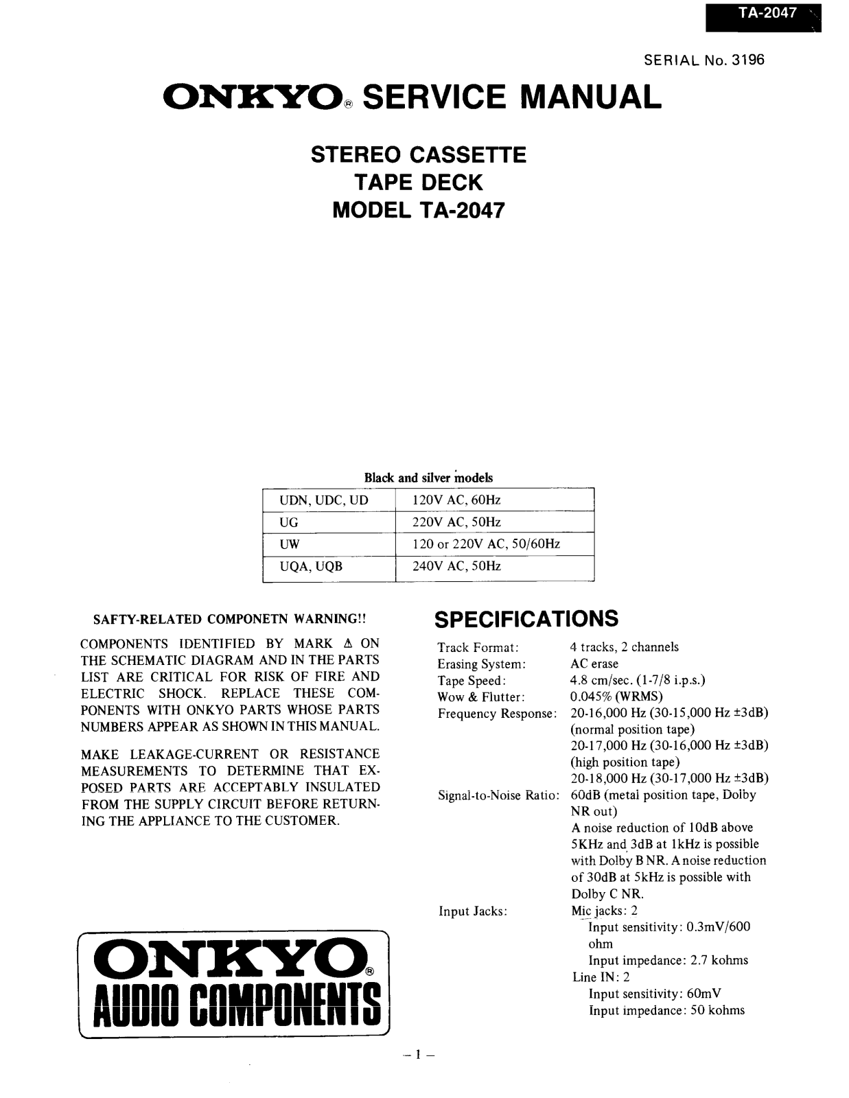 Onkyo TA-2047 Service manual