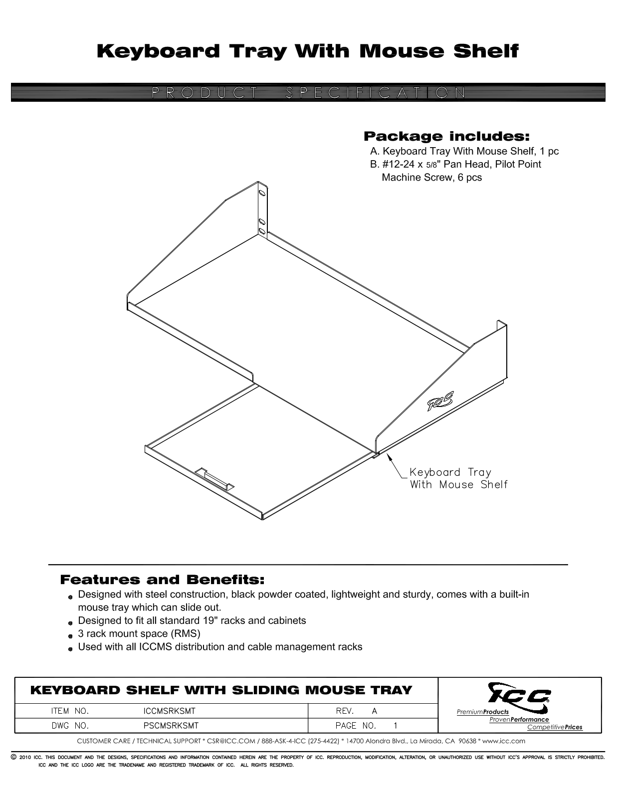 ICC ICCMSRKSMT Specsheet