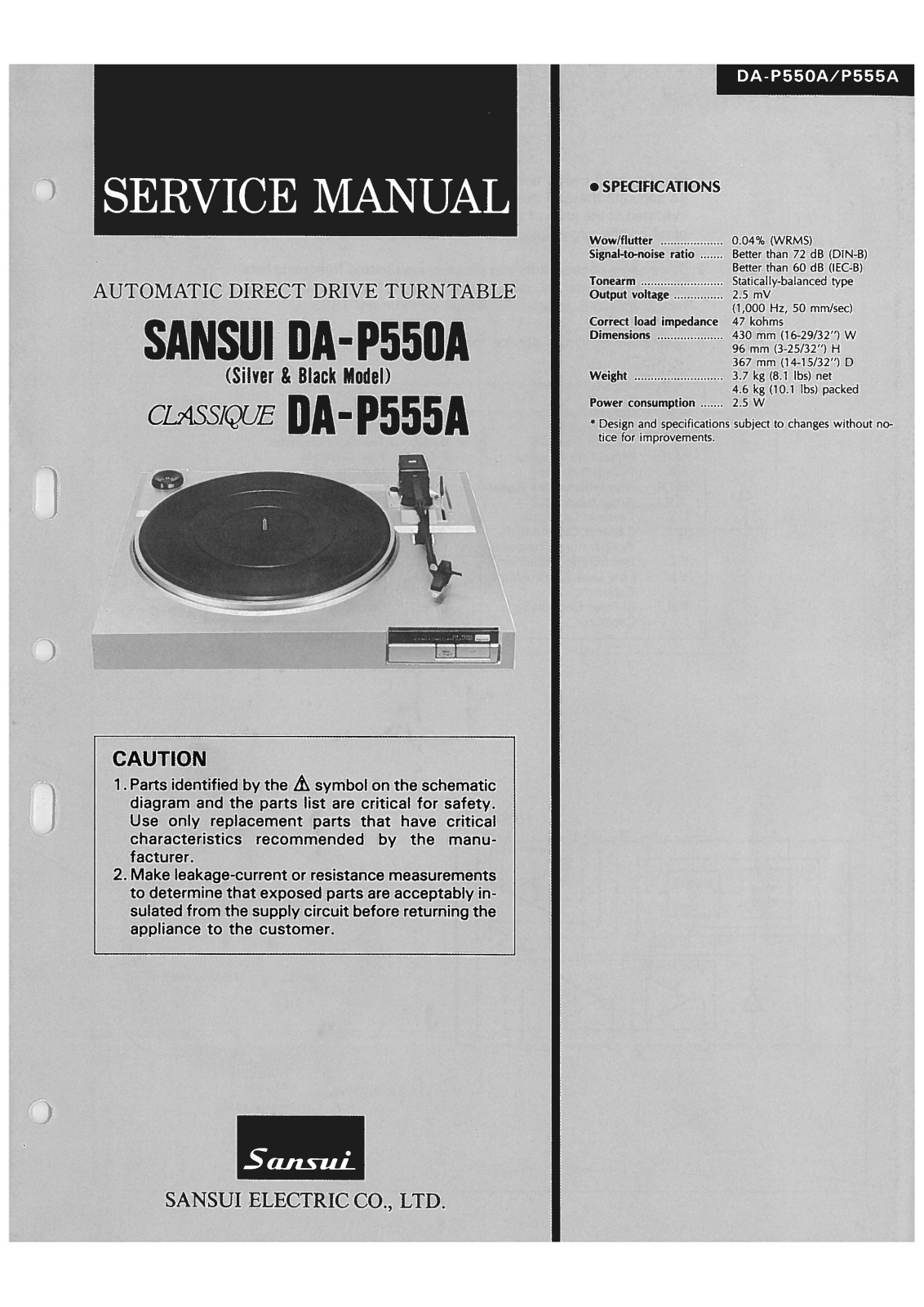 Sansui DA-P555-A, DA-P550-A Service Manual