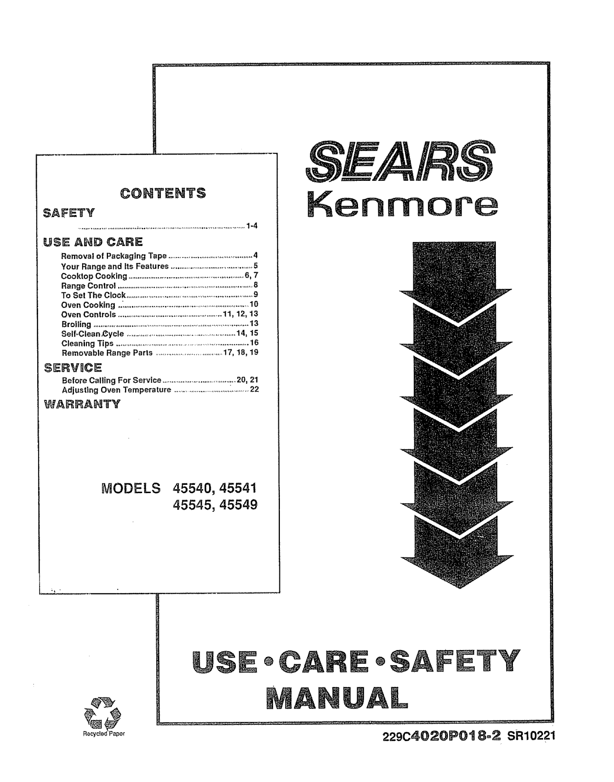 Kenmore 9114554090, 9114554091, 9114554190, 9114554191, 9114554590 Owner’s Manual