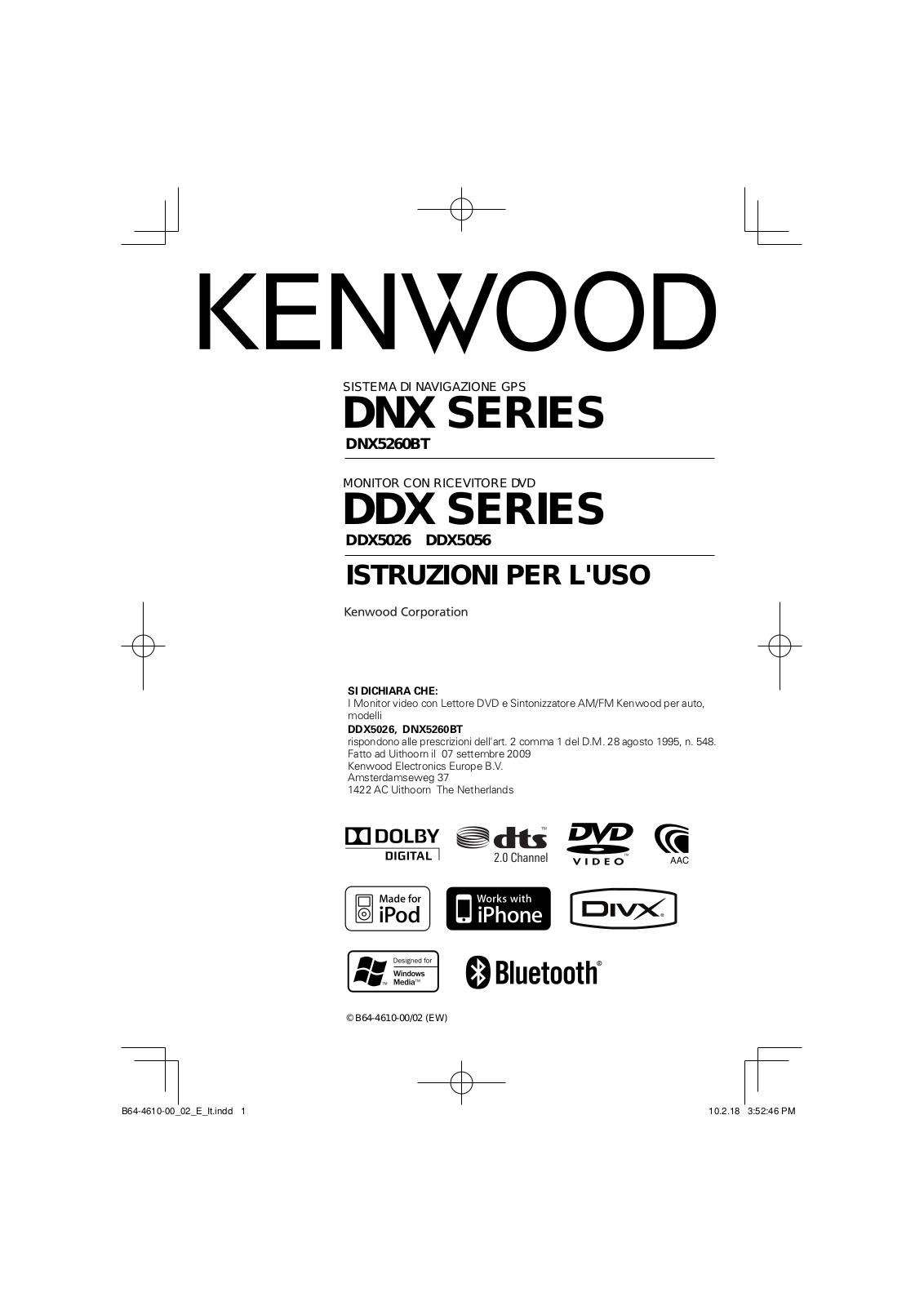 Kenwood DNX5260BT, DDX5026, DDX5056 User Manual