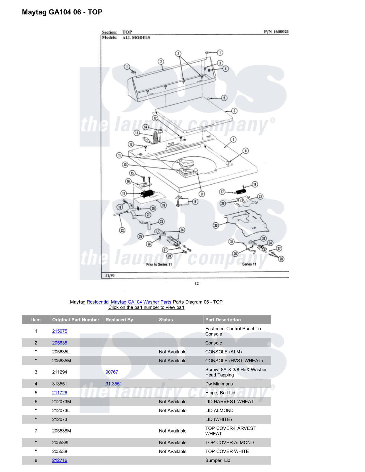 Maytag GA104 Parts Diagram