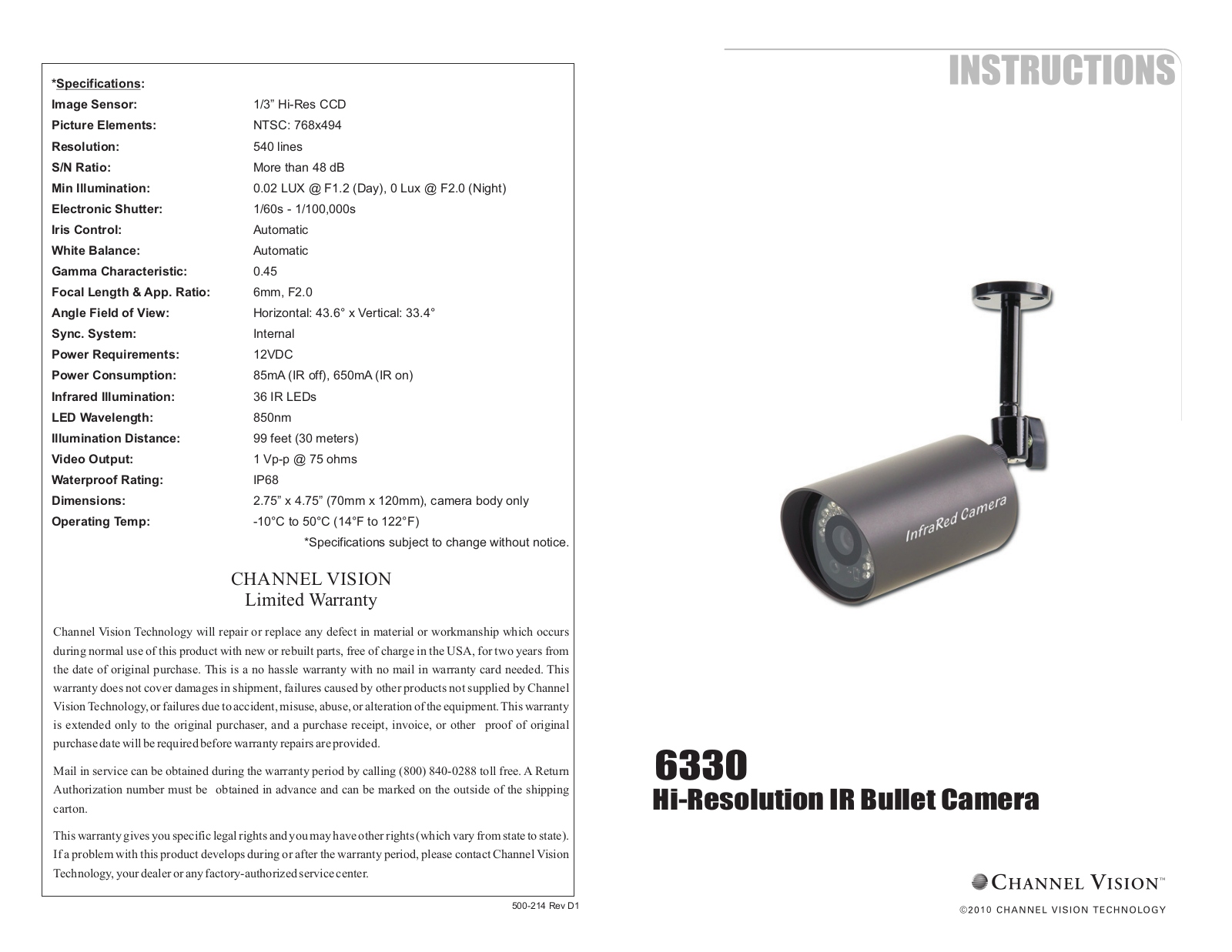 Channel Vision 6330 User Manual