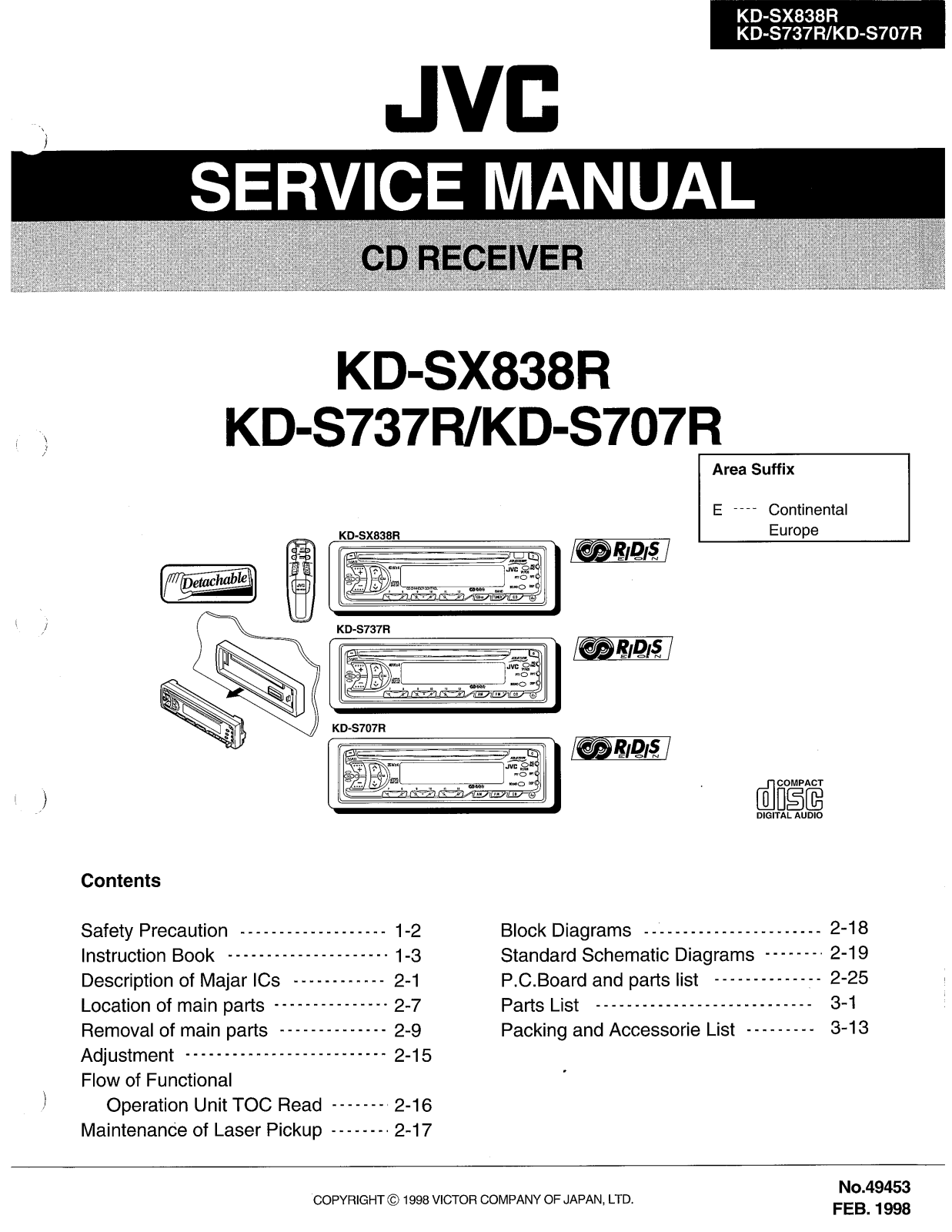 JVC KDS-707-R, KDS-737-R, KDSX-838-R Service manual