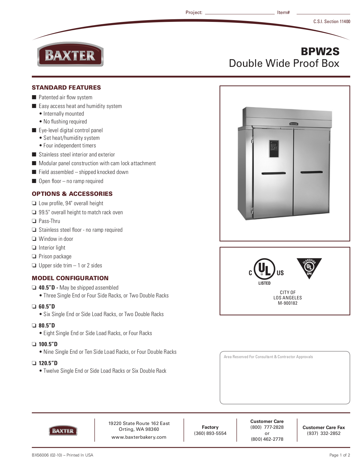 Mannhart BPW2S Specifications