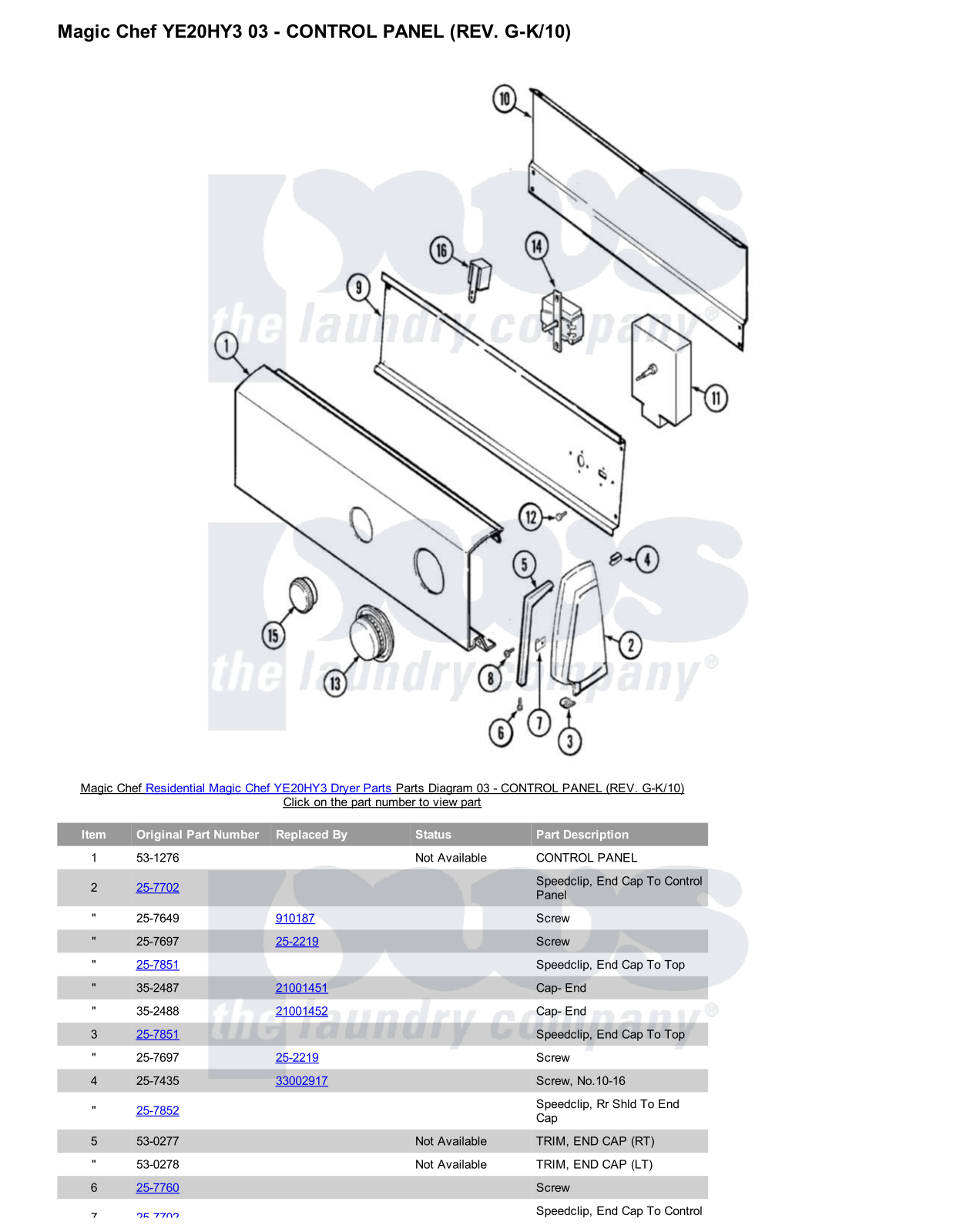 Magic Chef YE20HY3 Parts Diagram