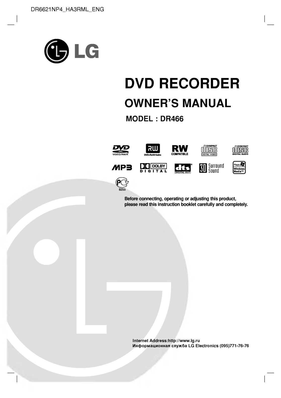 LG DR6621NP4 User guide