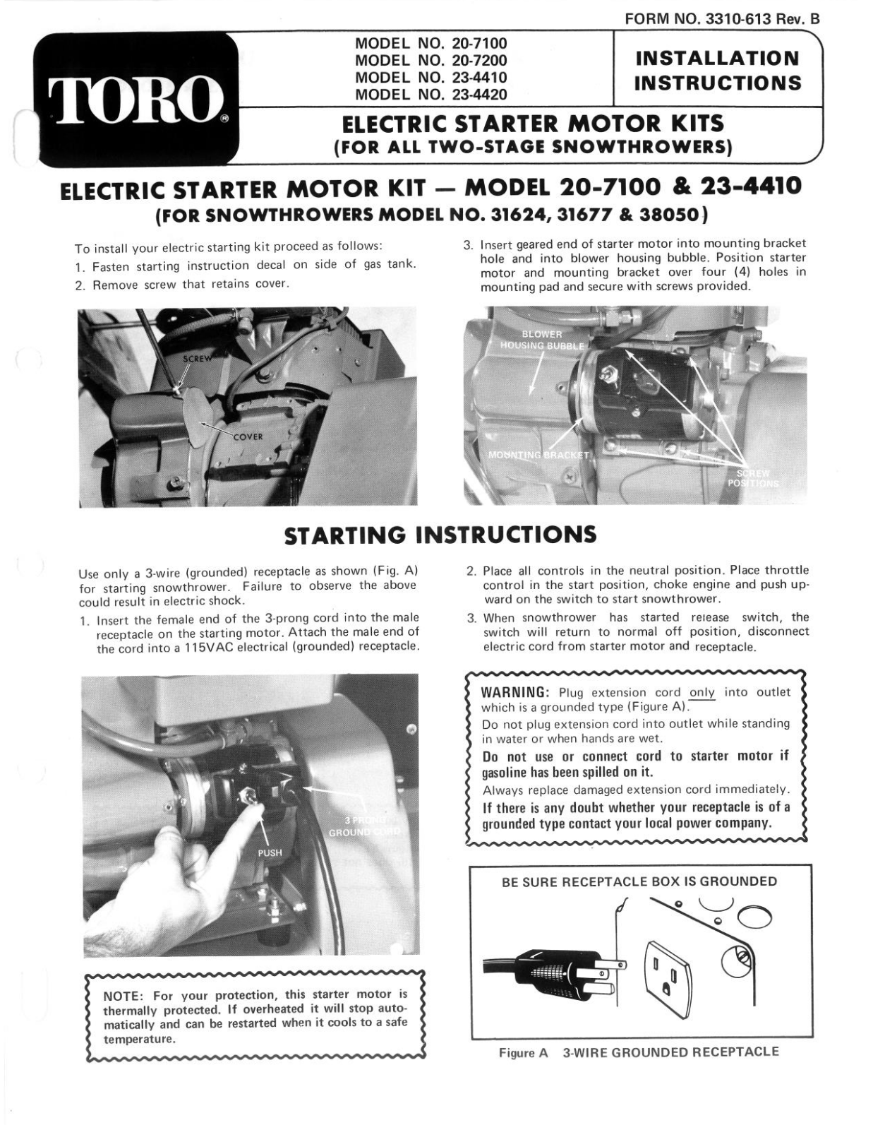 Toro 23-4410, 20-7100, 20-7200, 23-4420 Installation Instructions