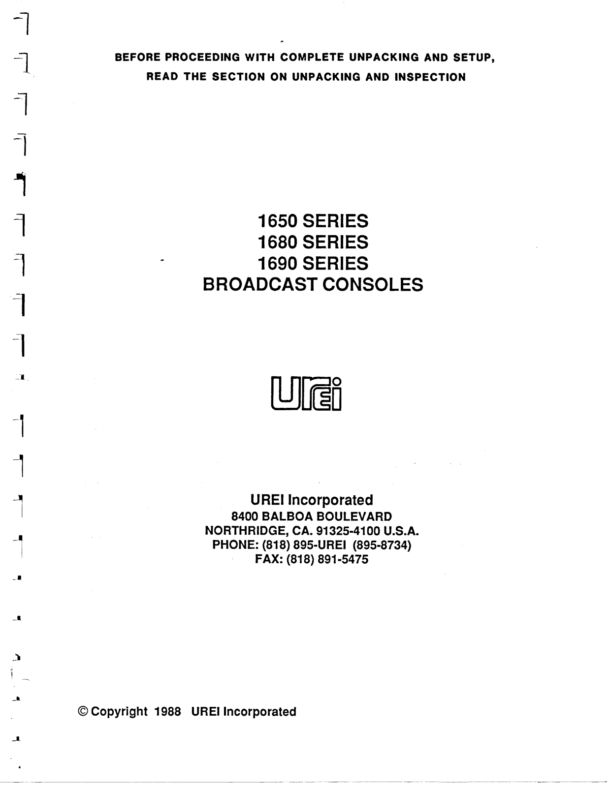 JBL UREI 1600 User Manual