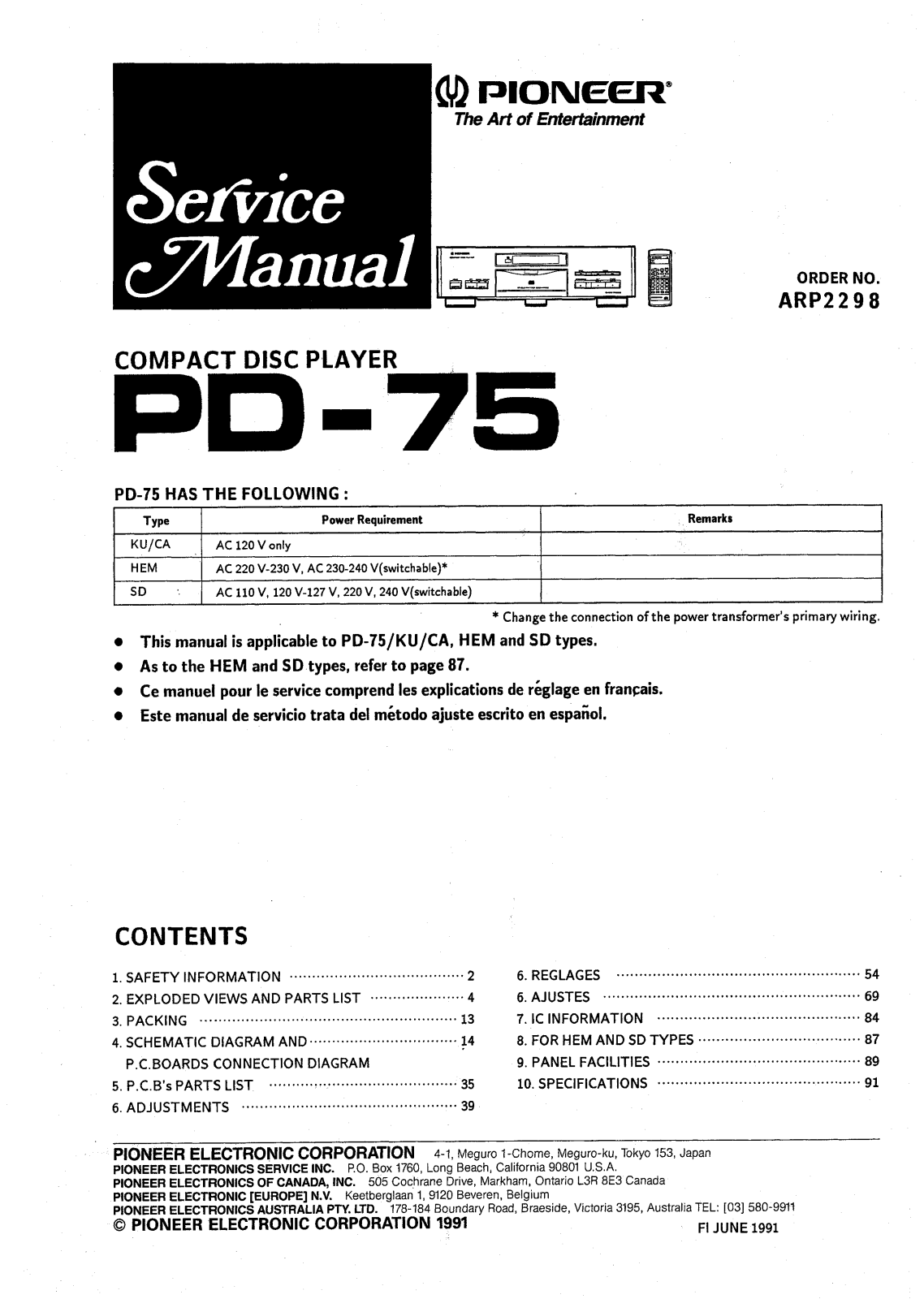 Pioneer PD-75 Service manual