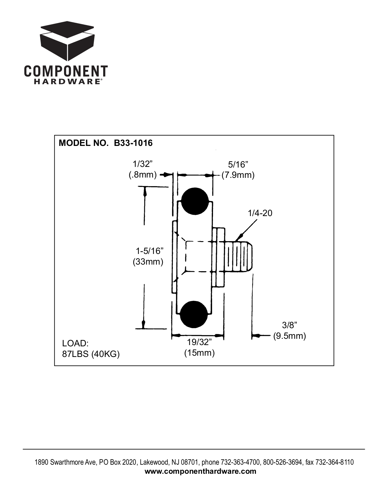 Component Hardware B33-1016 User Manual