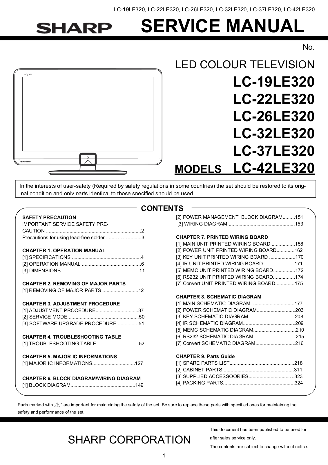 SHARP LC-19LE320, LC-22LE320, LC-26LE320, LC-32LE320, LC-37LE320 Service Manual